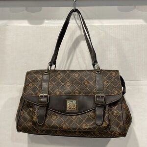 Alba by Chunma Shoulder Handbag Brown Logo‎ Faux Leather Preppy